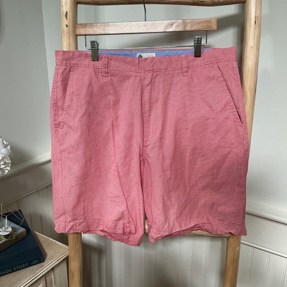 J.Crew Mens Red White Micro Gingham Cotton Flat Front Shorts Size 36 37 9 Inseam